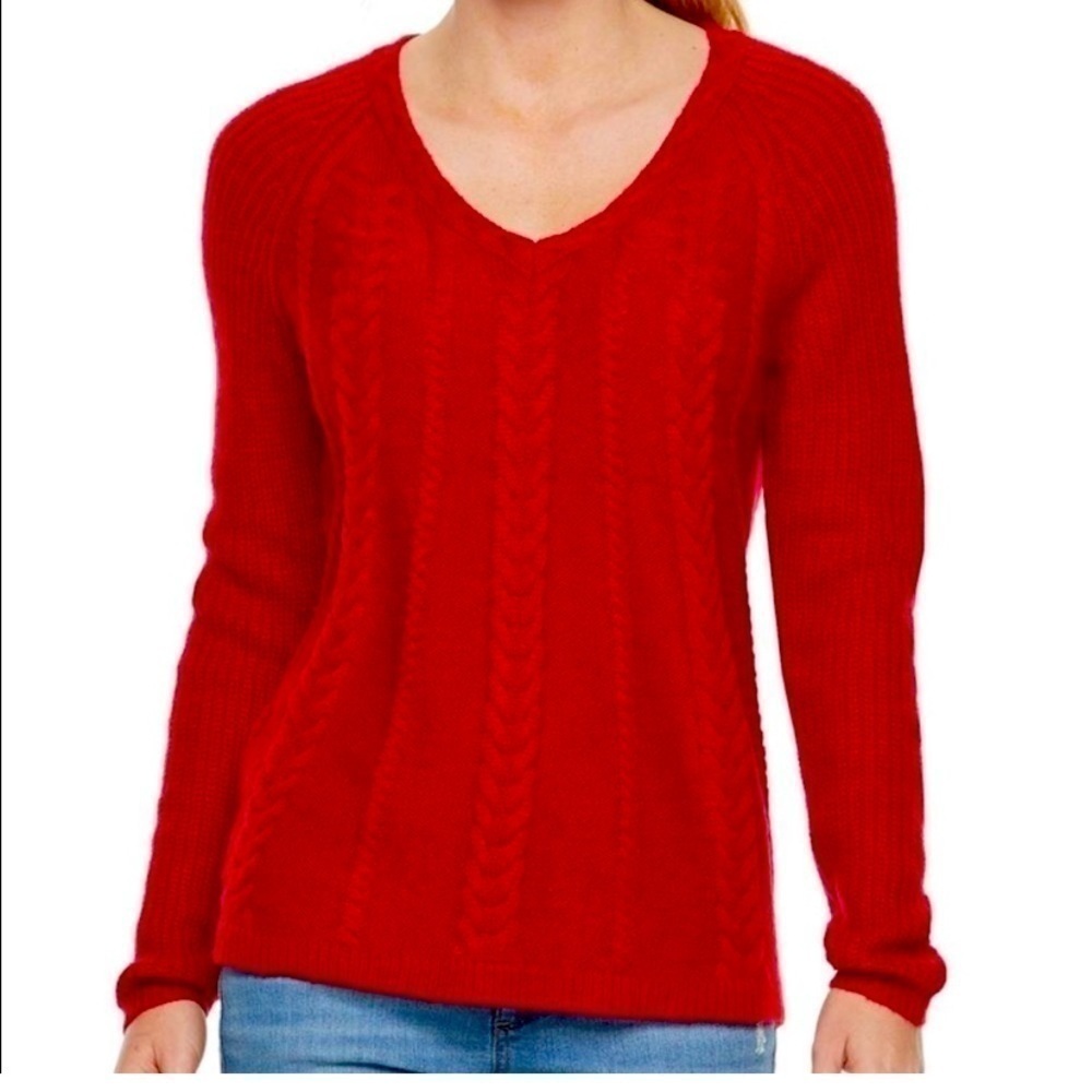 Sonoma red cable net V-neck sweater size large
